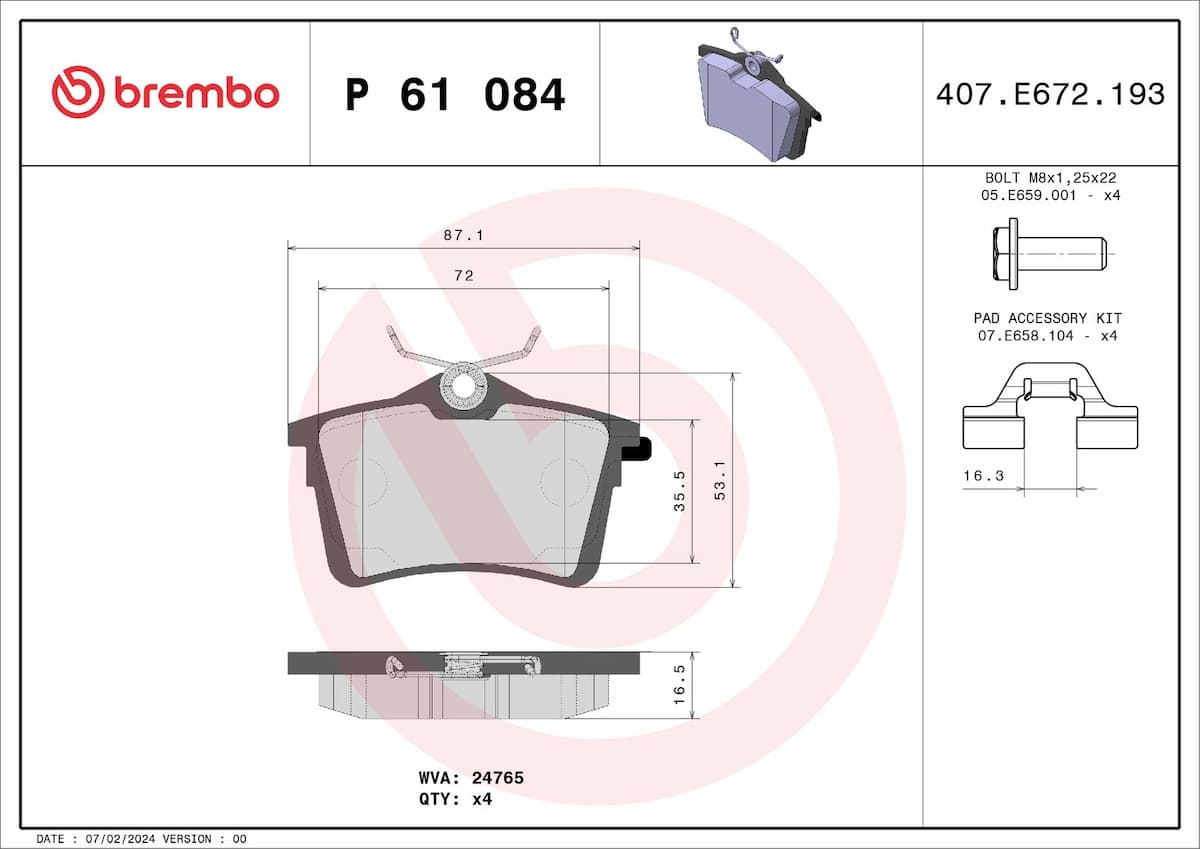 Bremžu uzliku kompl., Disku bremzes BREMBO P 61 084 1