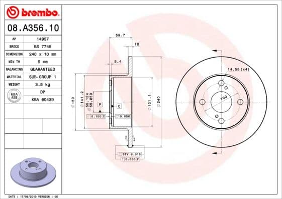 Bremžu diski BREMBO 08.A356.10 1