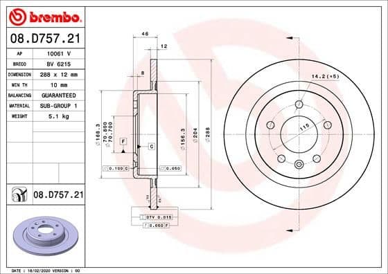 Bremžu diski BREMBO 08.D757.21 1