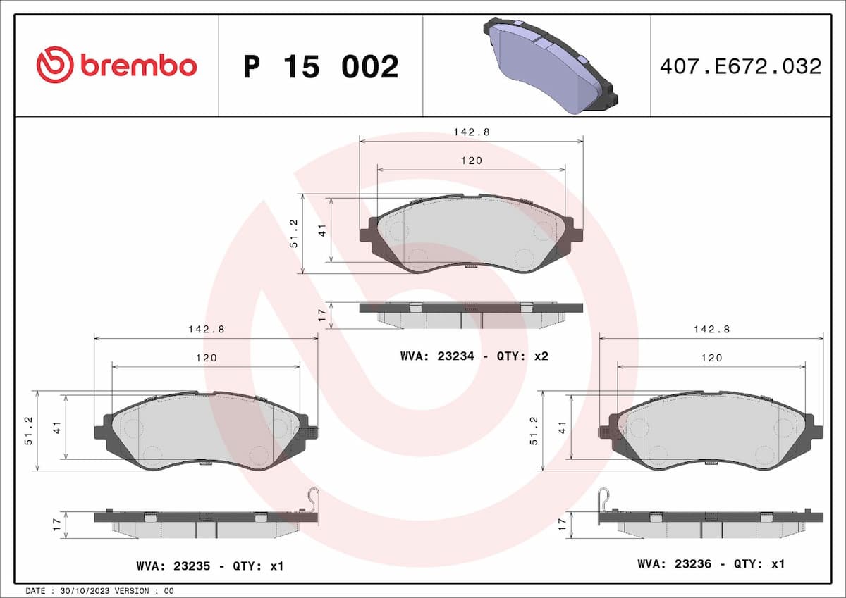 Bremžu uzliku kompl., Disku bremzes BREMBO P 15 002 1