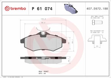 Bremžu uzliku kompl., Disku bremzes BREMBO P 61 074 1