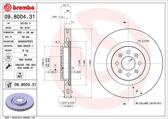 Bremžu diski BREMBO 09.8004.31 1