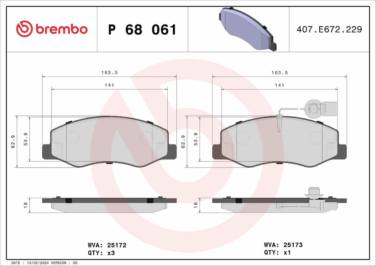 Bremžu uzliku kompl., Disku bremzes BREMBO P 68 061 1