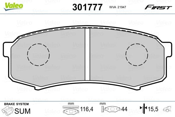 Bremžu uzliku kompl., Disku bremzes VALEO 301777 1