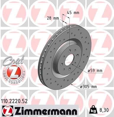 Bremžu diski ZIMMERMANN 110.2220.52 1