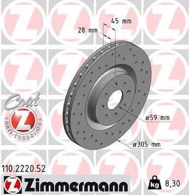 Bremžu diski ZIMMERMANN 110.2220.52 1