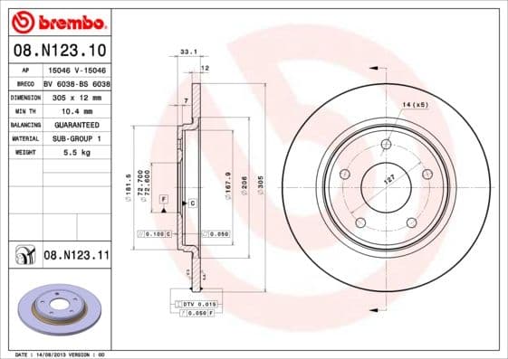 Bremžu diski BREMBO 08.N123.11 1