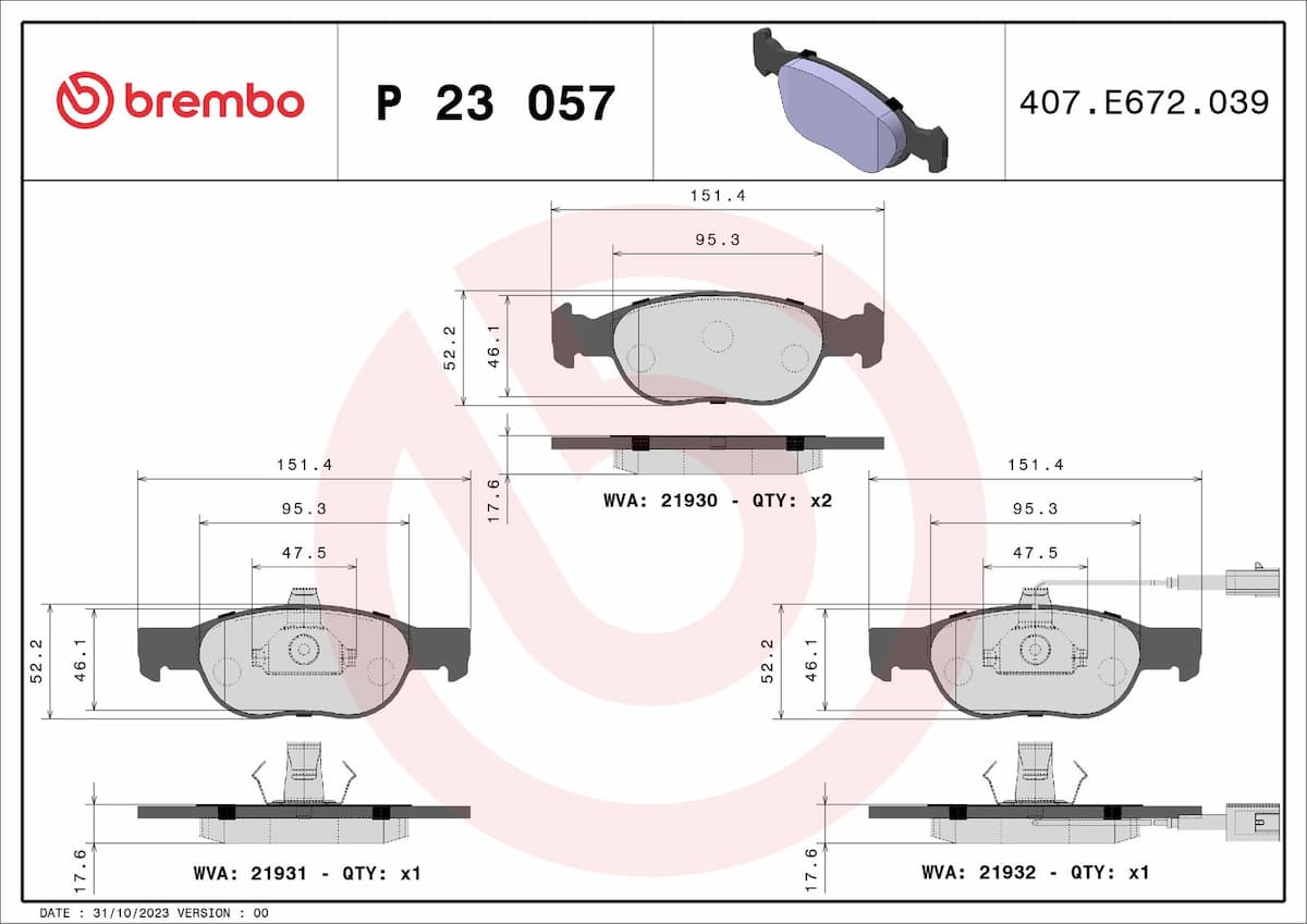 Bremžu uzliku kompl., Disku bremzes BREMBO P 23 057 1