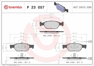 Bremžu uzliku kompl., Disku bremzes BREMBO P 23 057 1