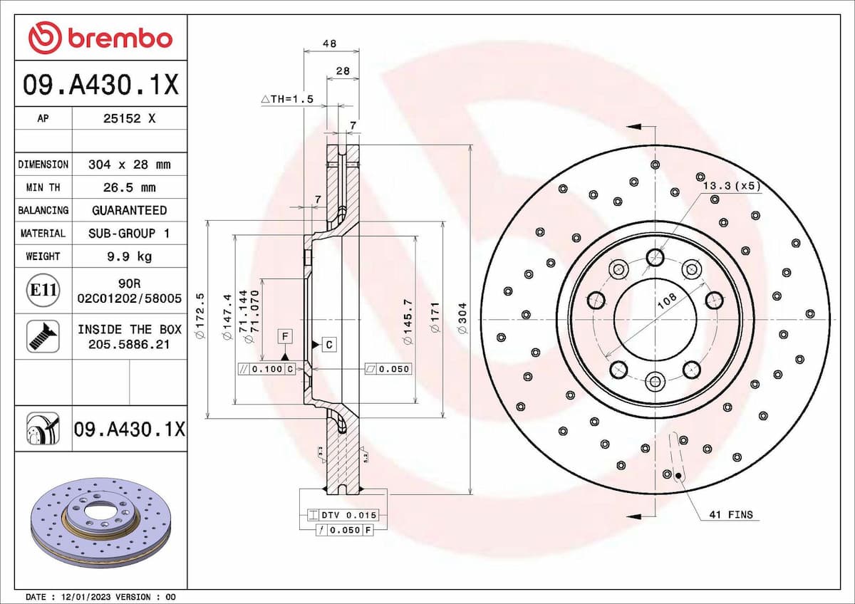 Bremžu diski BREMBO 09.A430.1X 1