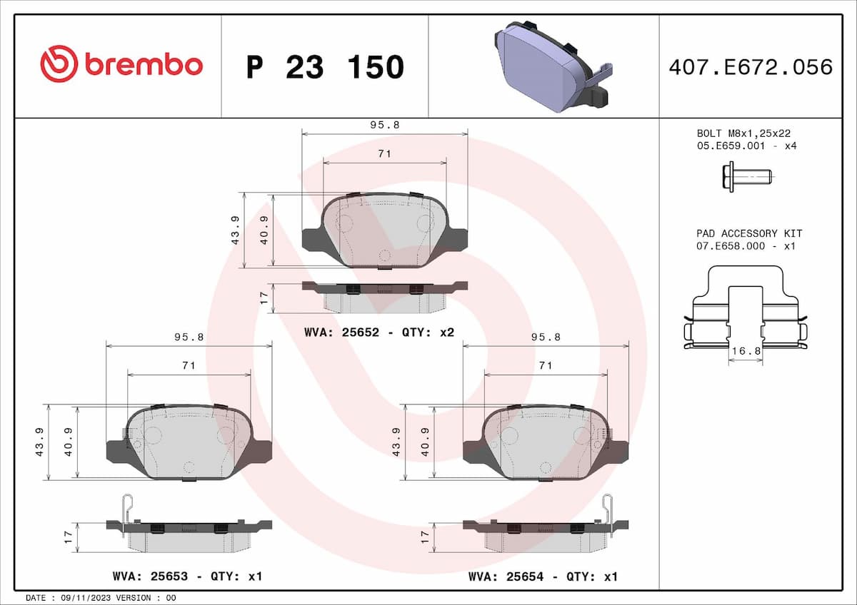 Bremžu uzliku kompl., Disku bremzes BREMBO P 23 150 1