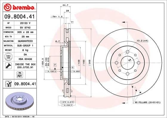 Bremžu diski BREMBO 09.8004.41 1