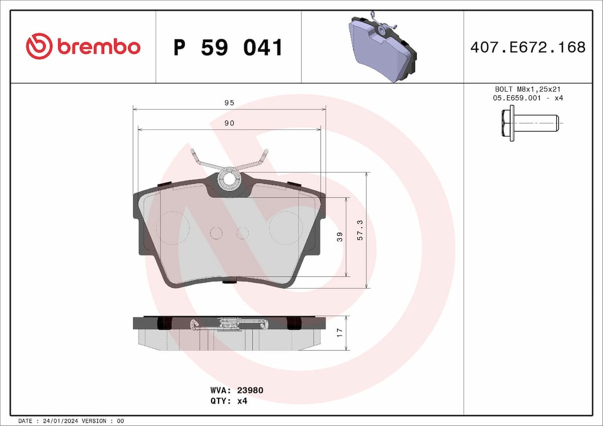 Bremžu uzliku kompl., Disku bremzes BREMBO P 59 041 1