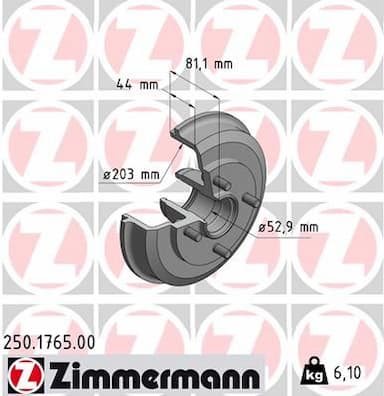 Bremžu trumulis ZIMMERMANN 250.1765.00 1