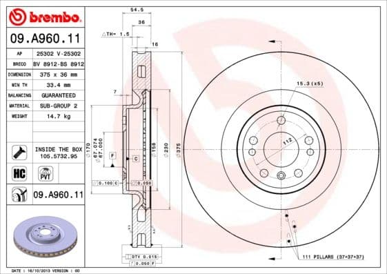 Bremžu diski BREMBO 09.A960.11 1