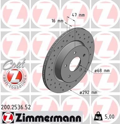 Bremžu diski ZIMMERMANN 200.2536.52 1