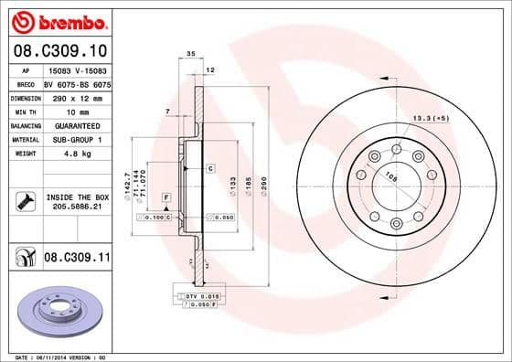 Bremžu diski BREMBO 08.C309.11 1