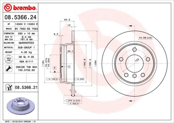 Bremžu diski BREMBO 08.5366.21 1