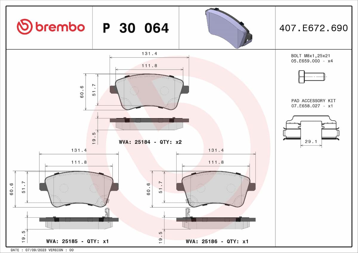 Bremžu uzliku kompl., Disku bremzes BREMBO P 30 064 1