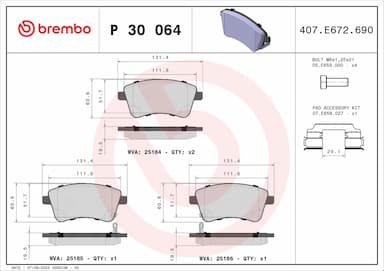 Bremžu uzliku kompl., Disku bremzes BREMBO P 30 064 1