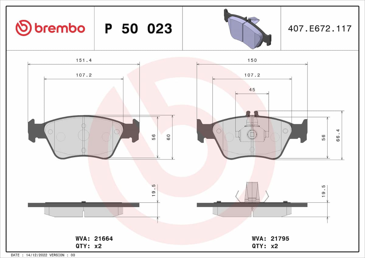 Bremžu uzliku kompl., Disku bremzes BREMBO P 50 023 1