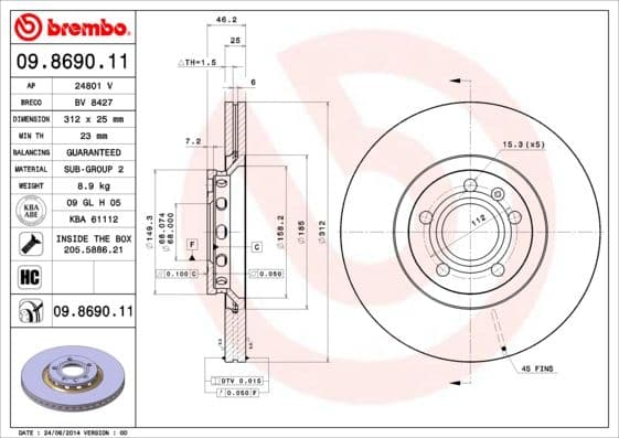 Bremžu diski BREMBO 09.8690.11 1