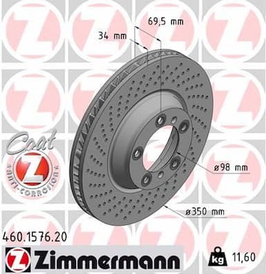 Bremžu diski ZIMMERMANN 460.1576.20 1