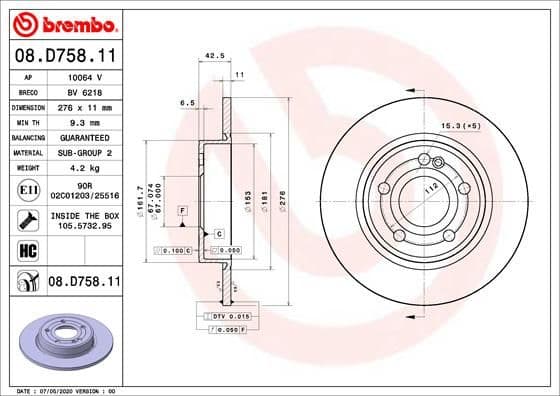 Bremžu diski BREMBO 08.D758.11 1