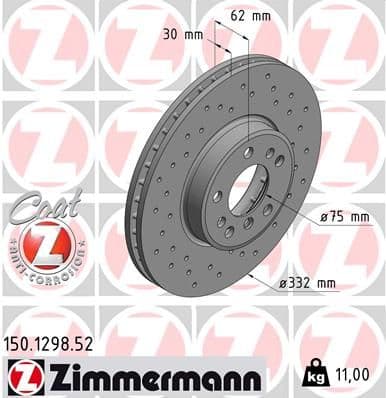 Bremžu diski ZIMMERMANN 150.1298.52 1