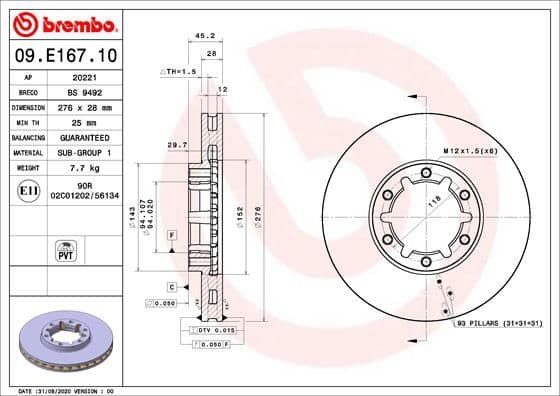 Bremžu diski BREMBO 09.E167.10 1