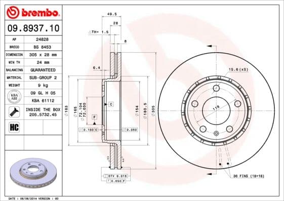 Bremžu diski BREMBO 09.8937.11 1