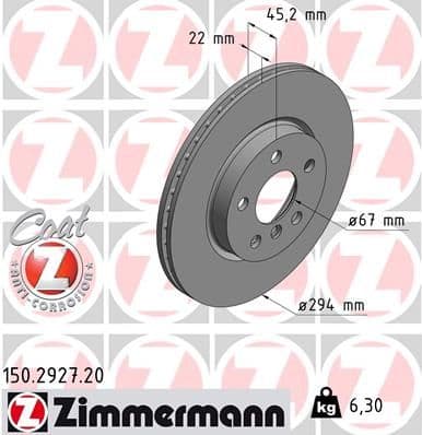 Bremžu diski ZIMMERMANN 150.2927.20 1