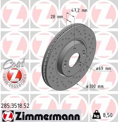 Bremžu diski ZIMMERMANN 285.3518.52 1