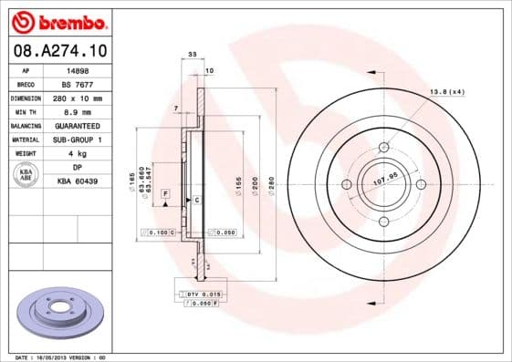 Bremžu diski BREMBO 08.A274.10 1