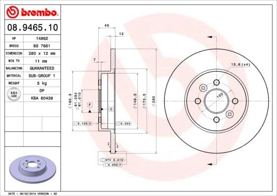 Bremžu diski BREMBO 08.9465.10 1