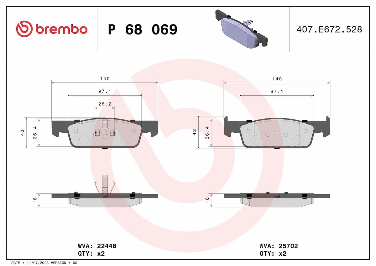 Bremžu uzliku kompl., Disku bremzes BREMBO P 68 069 1