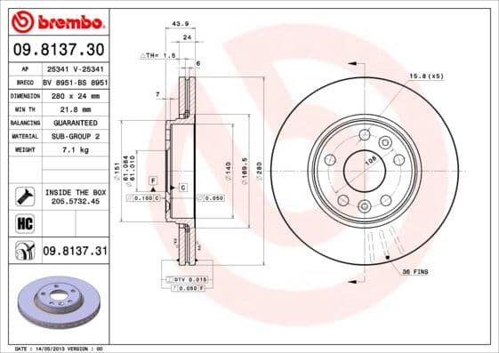 Bremžu diski BREMBO 09.8137.31 1