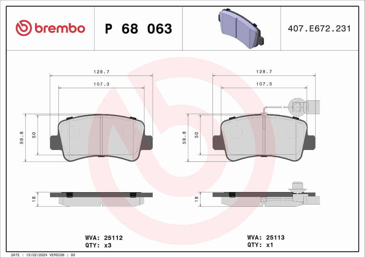 Bremžu uzliku kompl., Disku bremzes BREMBO P 68 063 1