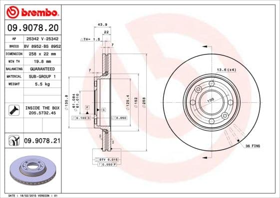 Bremžu diski BREMBO 09.9078.21 1