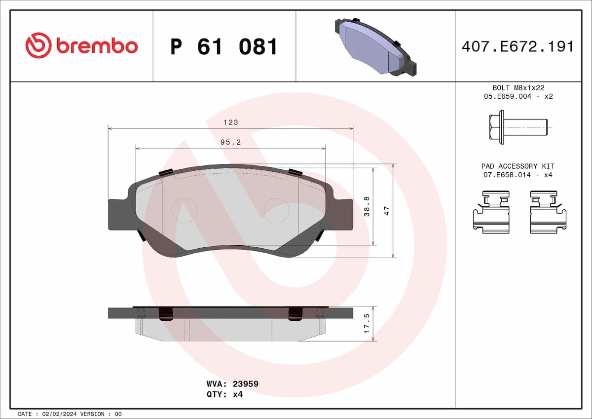 Bremžu uzliku kompl., Disku bremzes BREMBO P 61 081 1