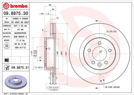 Bremžu diski BREMBO 09.8875.31 1