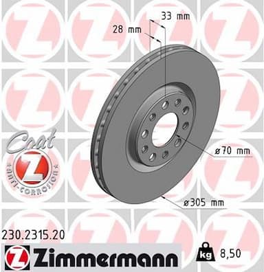 Bremžu diski ZIMMERMANN 230.2315.20 1