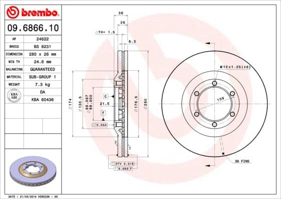 Bremžu diski BREMBO 09.6866.10 1