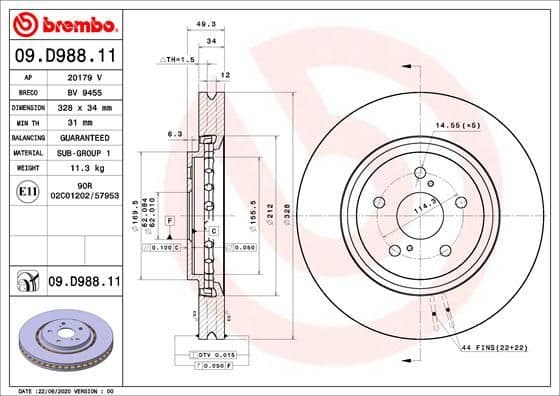 Bremžu diski BREMBO 09.D988.11 1