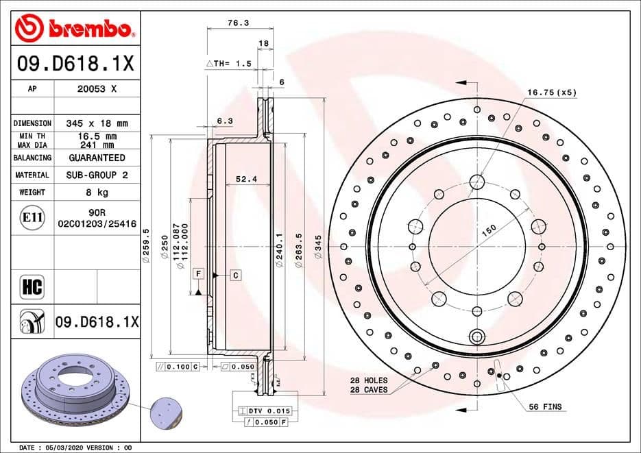 Bremžu diski BREMBO 09.D618.1X 1