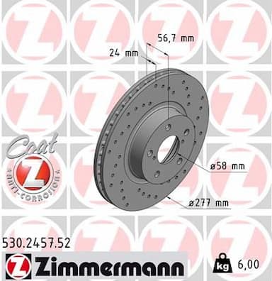 Bremžu diski ZIMMERMANN 530.2457.52 1