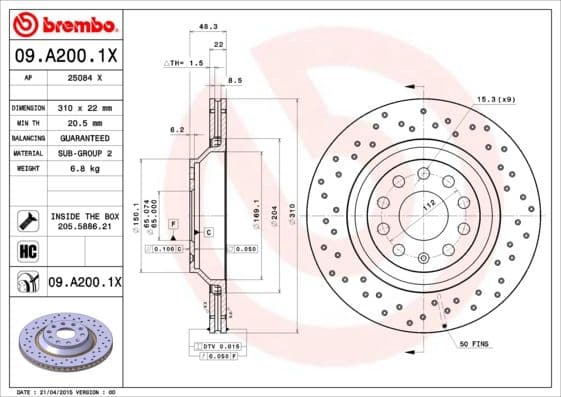 Bremžu diski BREMBO 09.A200.1X 1