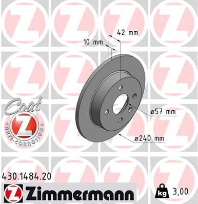 Bremžu diski ZIMMERMANN 430.1484.20 1