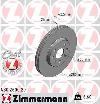 Bremžu diski ZIMMERMANN 430.2600.20 1