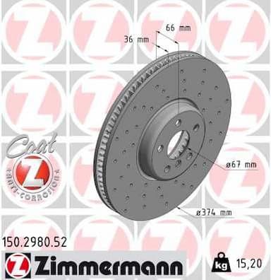 Bremžu diski ZIMMERMANN 150.2980.52 1